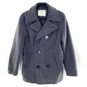 Old Navy Pea Coat Womens Medium Gray Double Breasted Wool Blend Anchor Buttons